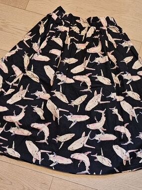 Modcloth Circle Skirt with Pink Cartoon Shark Novelty Print XS